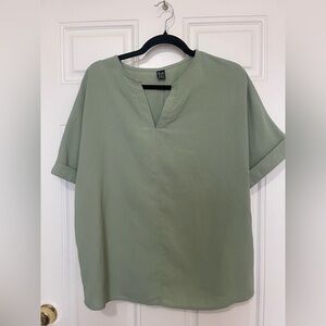 Light Sage Green Split Neck Blouse